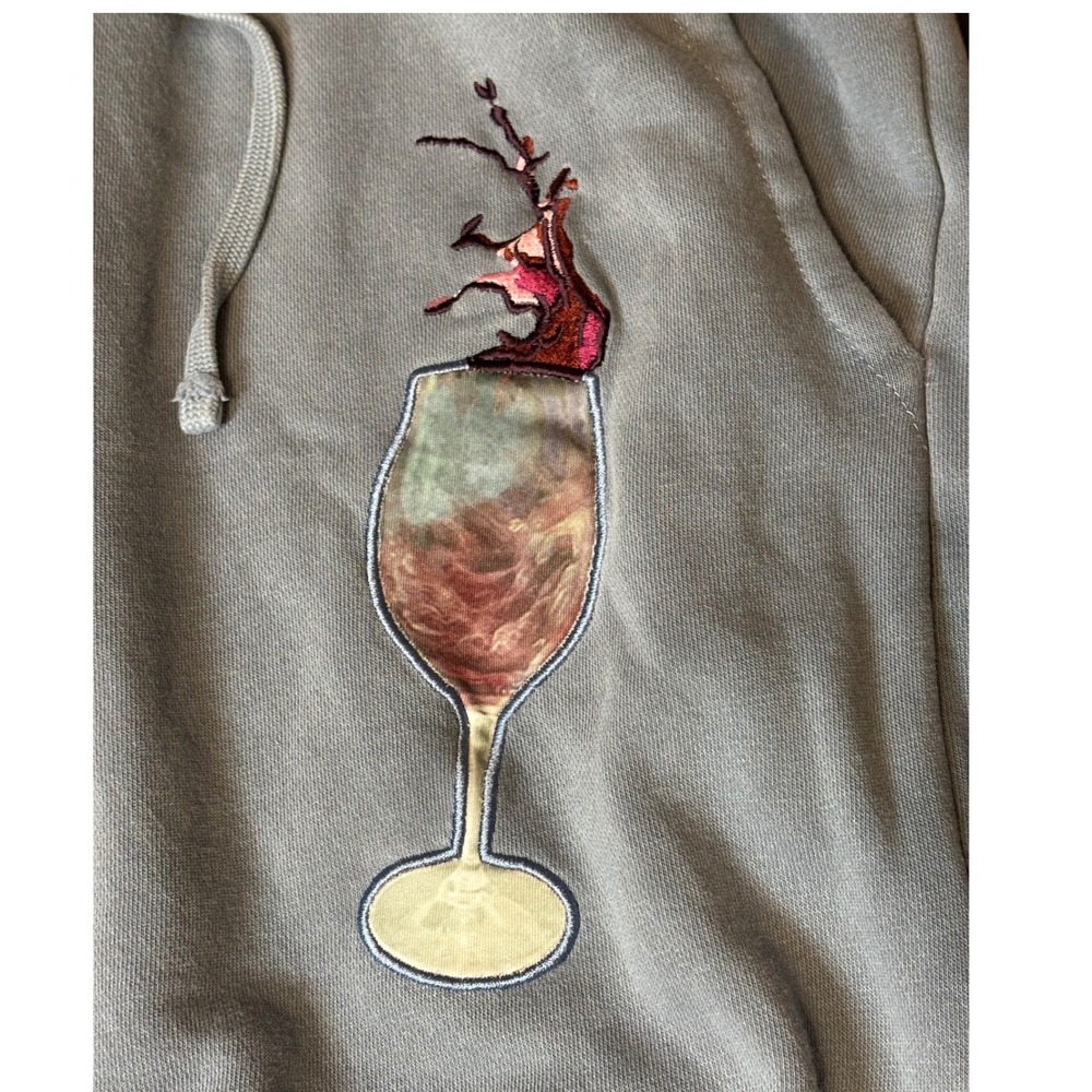 MR EAT WELL Sweatpants Joggers Womens XL Grey Wine Glass Drawstring Pants - Picture 11 of 13